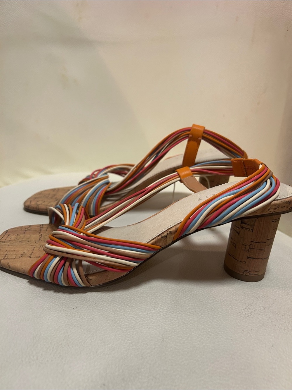 Sanctuary Multicolor Strappy Cork Block Heel Sandals